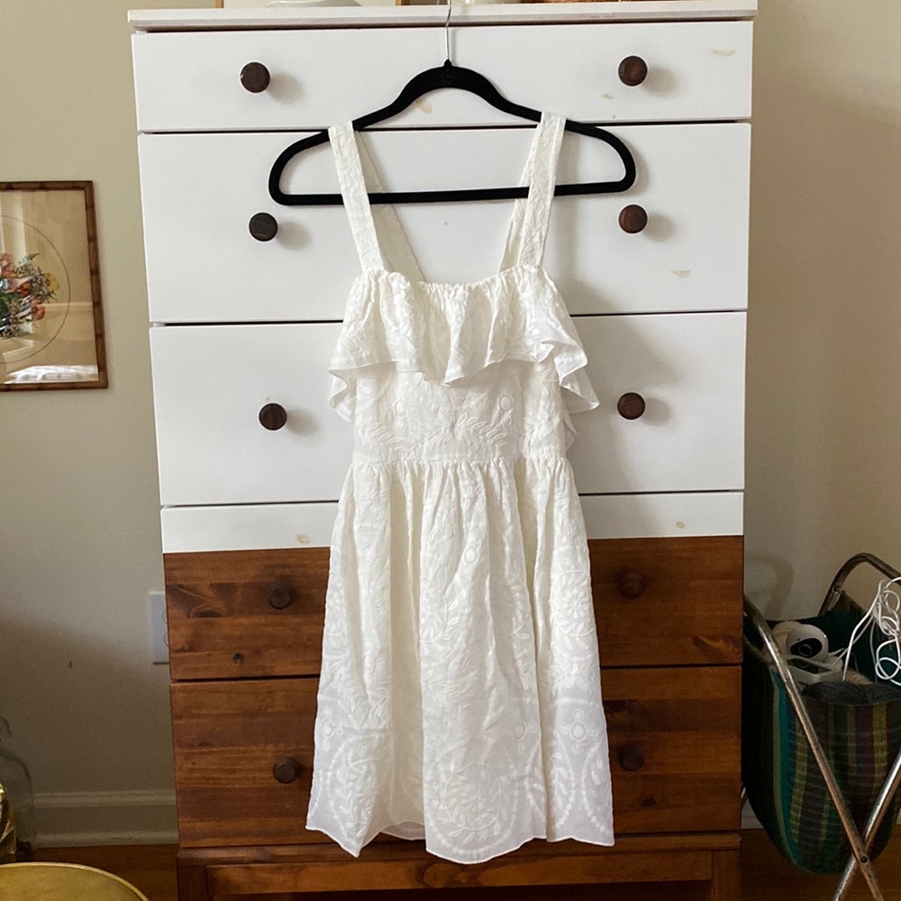Madewell Embroidered Apron Ruffle Dress